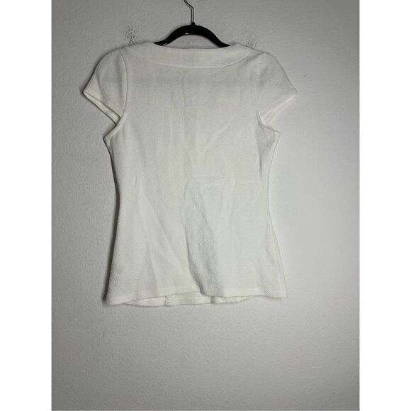 Anthropologie Postage Stamp VNeck Blouse Top Stretch Ivory Cap Sleeve Size M - Picture 4 of 10
